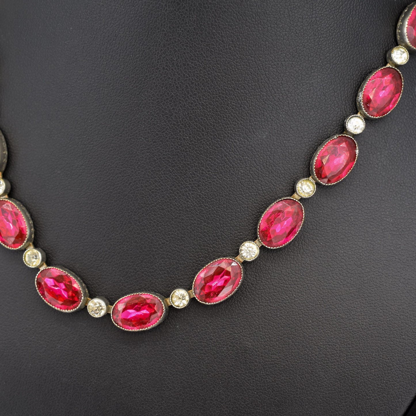 Vintage Pink Paste Bezel Set Riviere Necklace | Art Deco