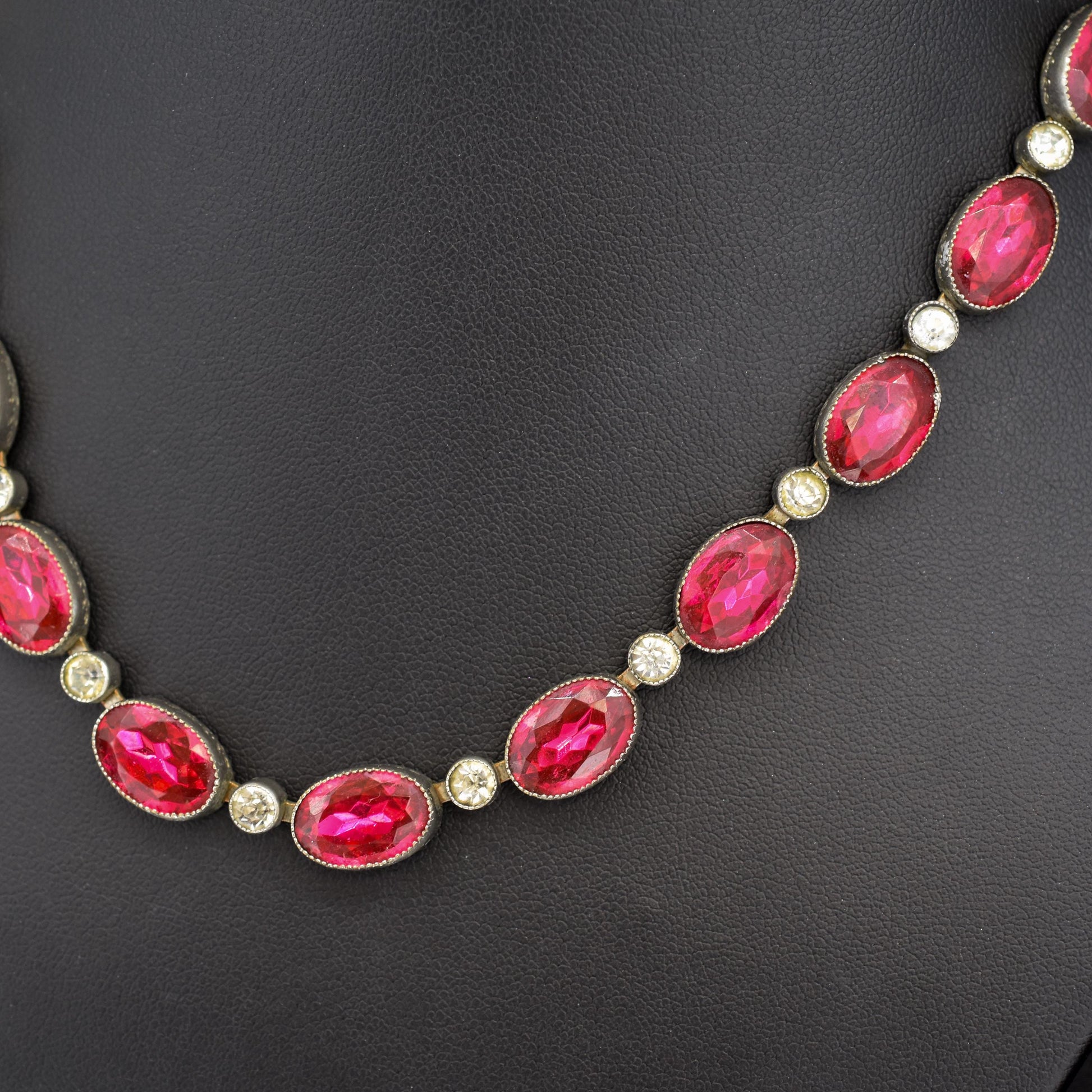 Vintage Pink Paste Bezel Set Riviere Necklace | Art Deco