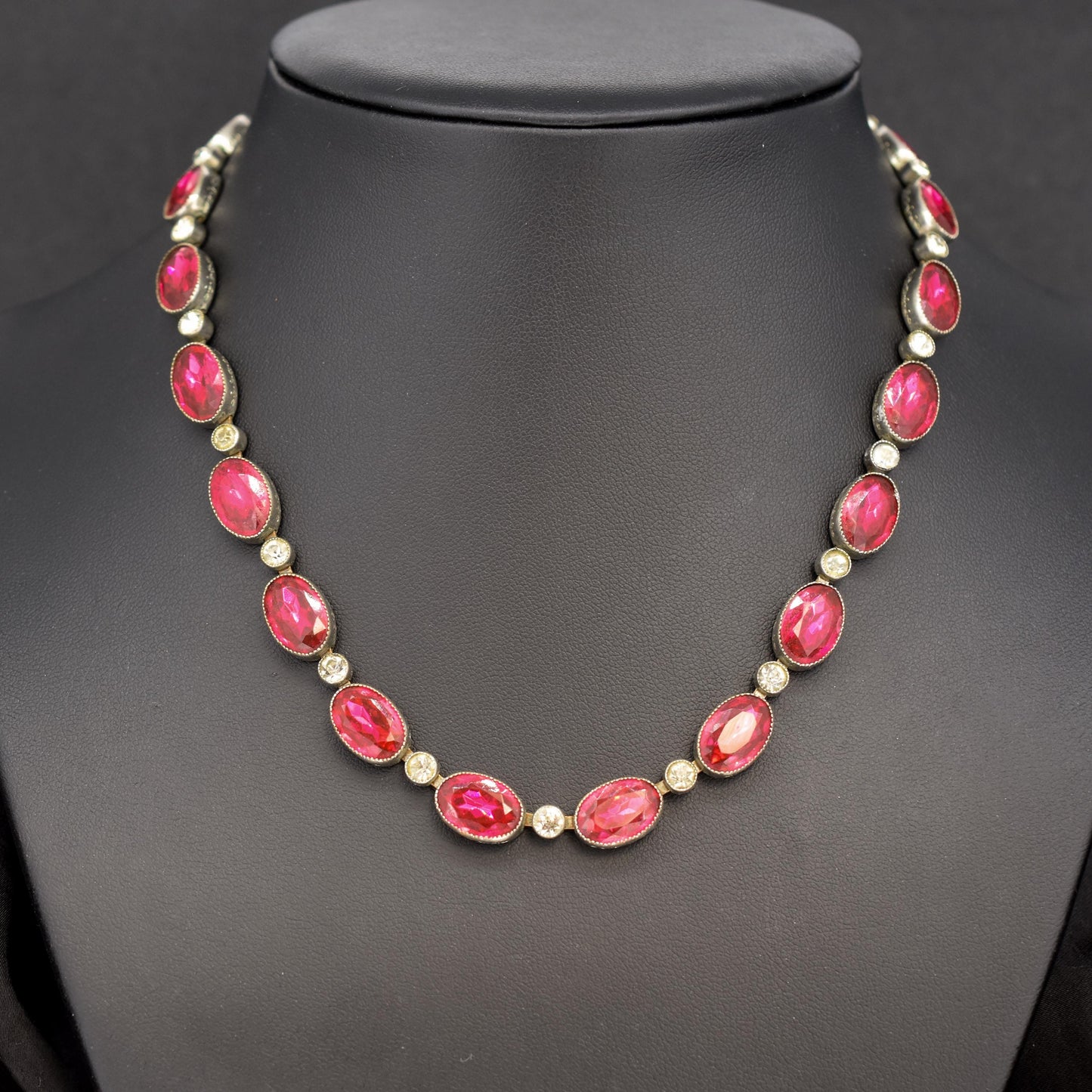 Vintage Pink Paste Bezel Set Riviere Necklace | Art Deco