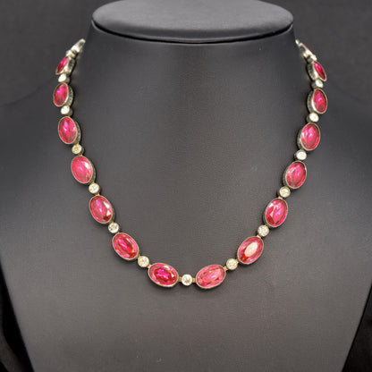 Vintage Pink Paste Bezel Set Riviere Necklace | Art Deco