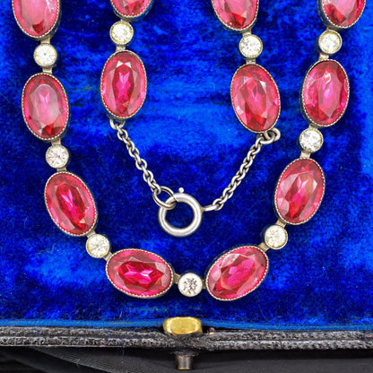 Vintage Pink Paste Bezel Set Riviere Necklace | Art Deco