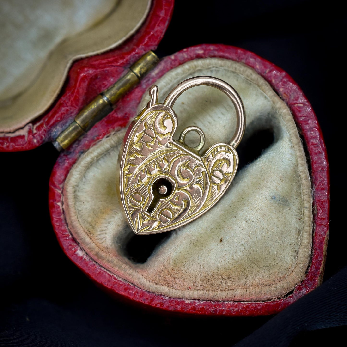 Antique 9ct Gold Engraved Opening Heart Padlock Charm Pendant