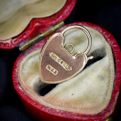 Antique 9ct Gold Engraved Opening Heart Padlock Charm Pendant
