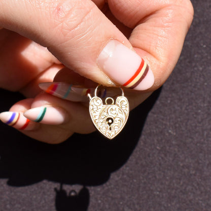 Antique 9ct Gold Engraved Opening Heart Padlock Charm Pendant