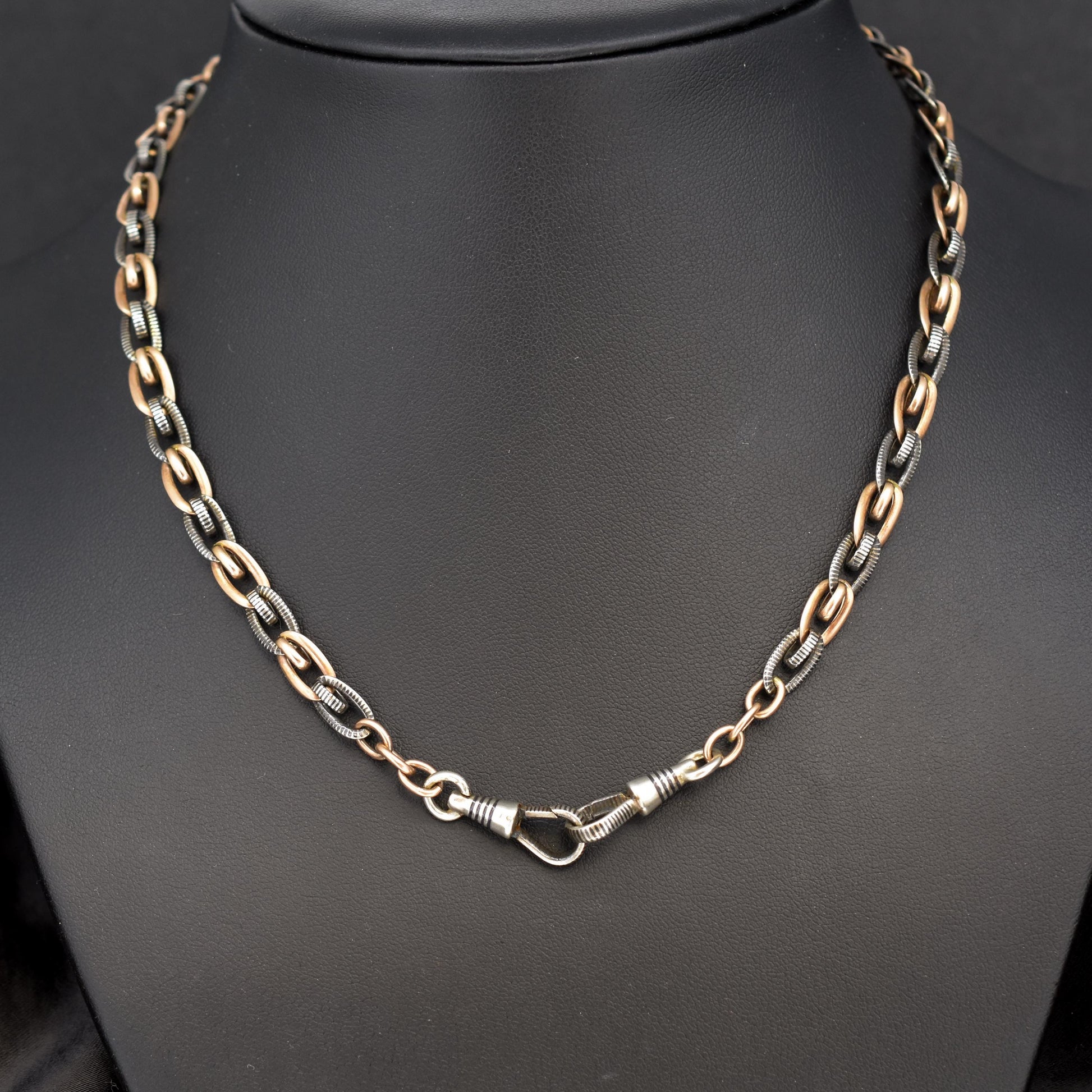 Antique French Niello Silver and Gold Chain Necklace | 16.75"