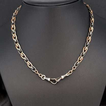 Antique French Niello Silver and Gold Chain Necklace | 16.75"