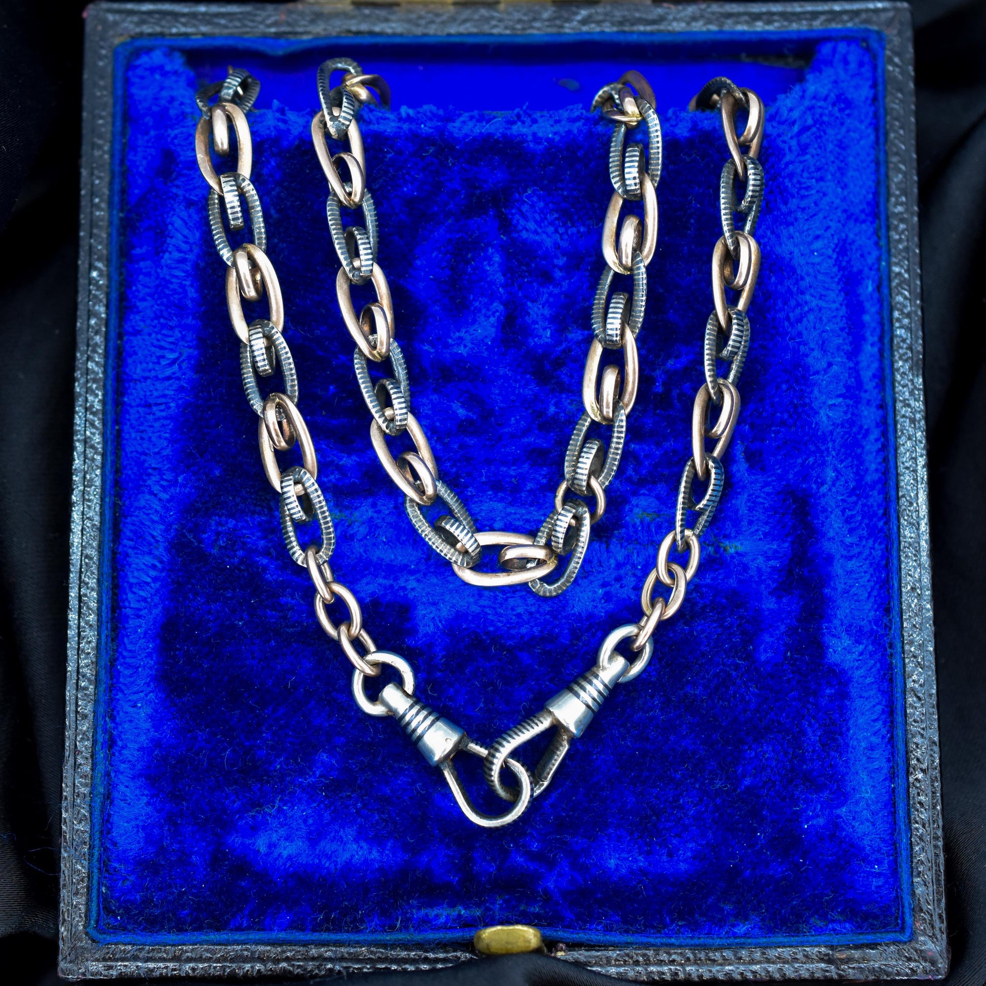 Antique French Niello Silver and Gold Chain Necklace | 16.75"