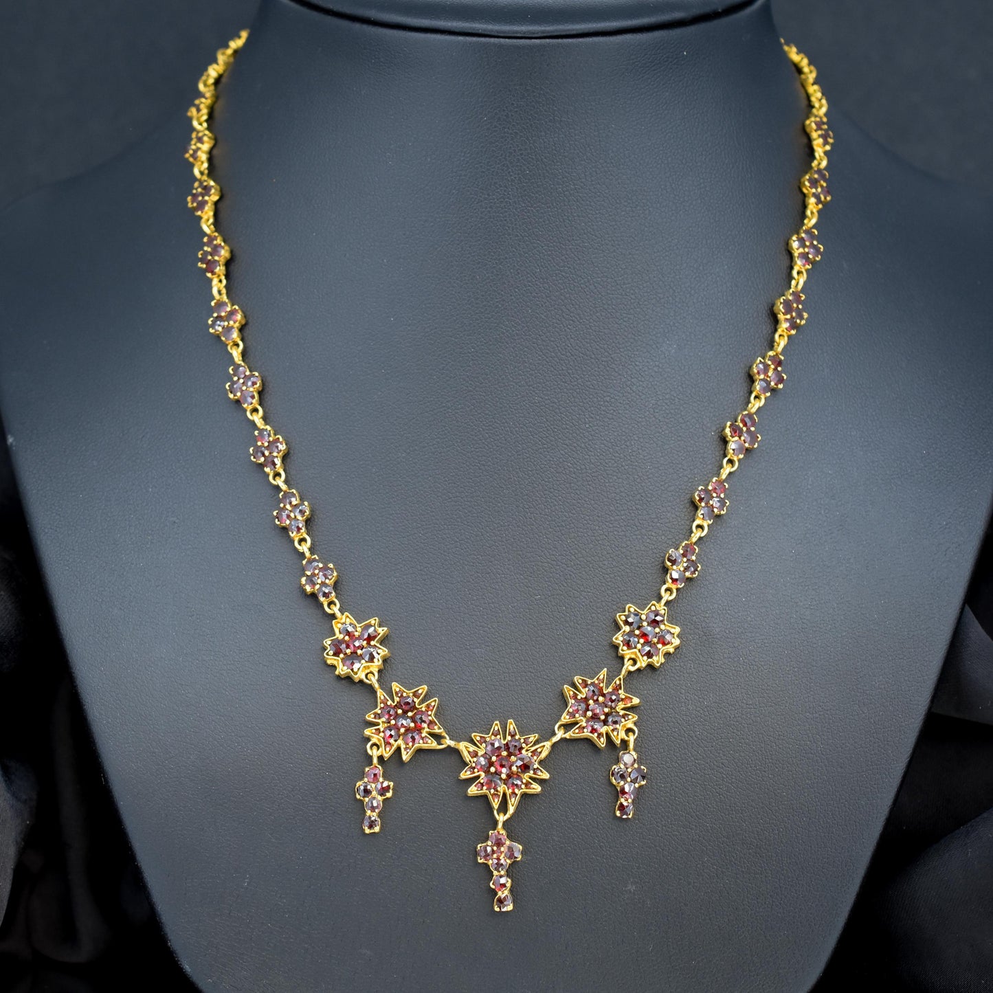 Antique 17.5" Victorian Bohemian Garnet Fringe Drop Necklace