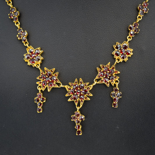 Antique 17.5" Victorian Bohemian Garnet Fringe Drop Necklace