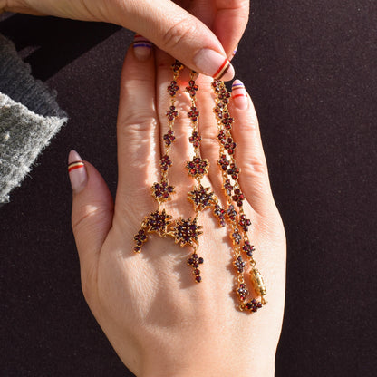 Antique 17.5" Victorian Bohemian Garnet Fringe Drop Necklace