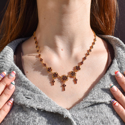Antique 17.5" Victorian Bohemian Garnet Fringe Drop Necklace
