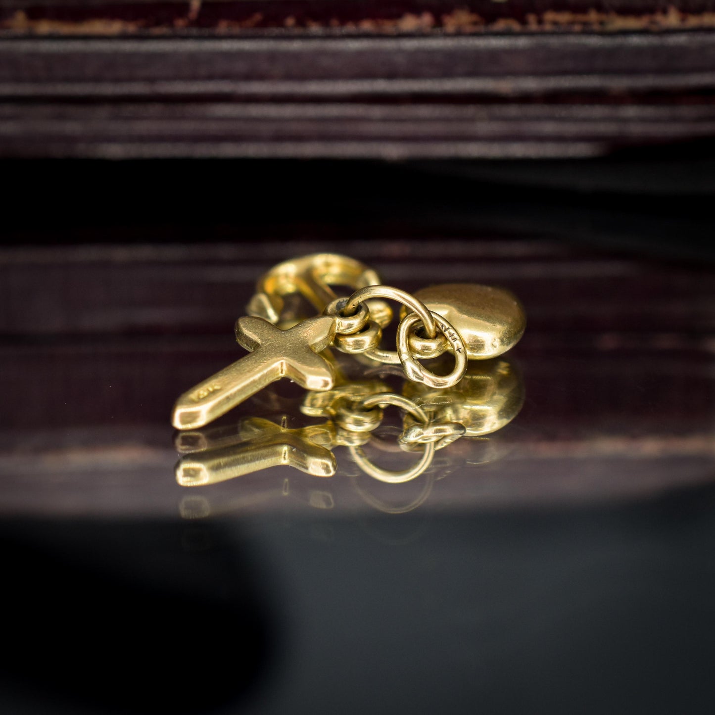 Vintage 14ct Gold Triple Trio of Charms Faith Hope Charity - Cross Heart Anchor