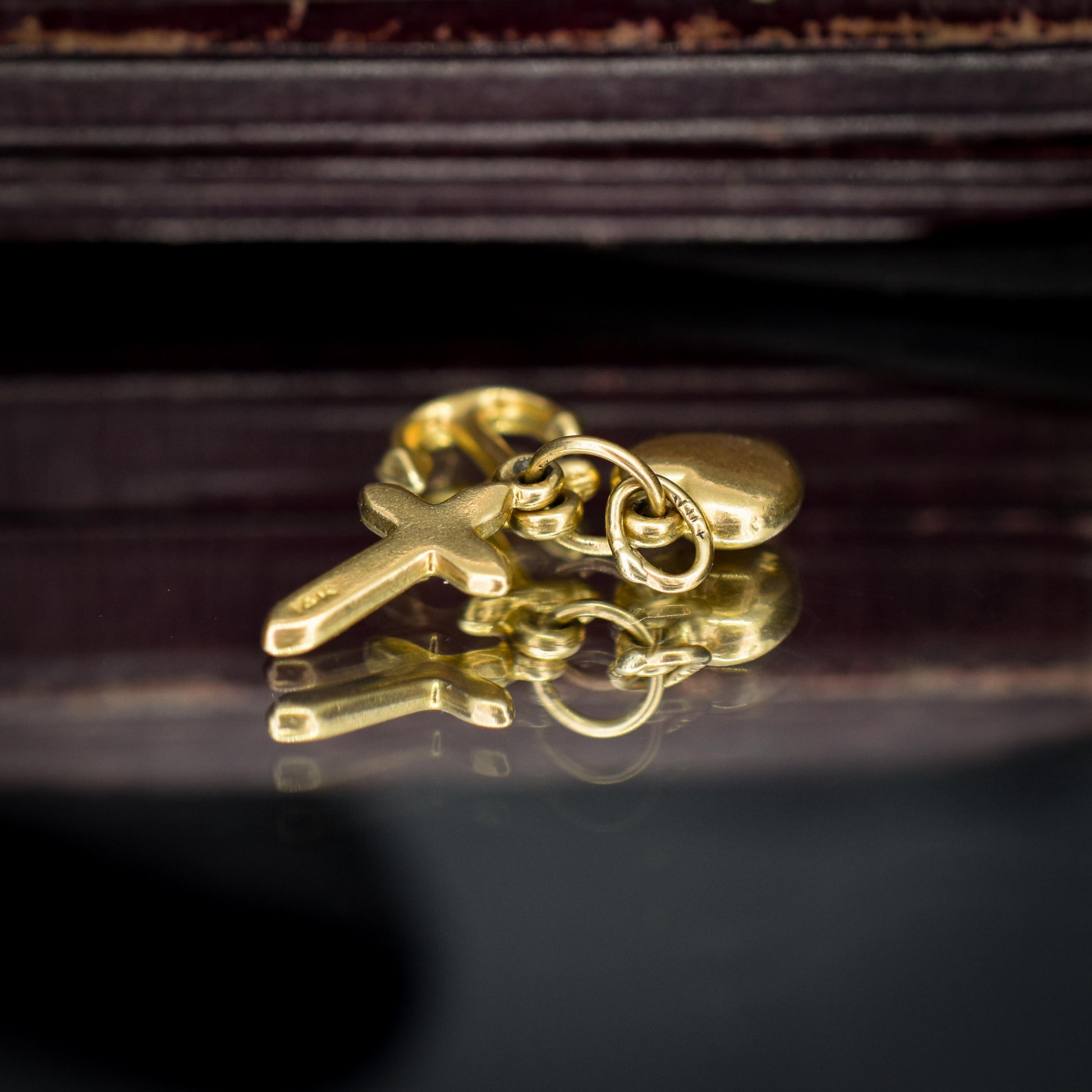 Vintage 14ct Gold Triple Trio of Charms Faith Hope Charity - Cross Heart Anchor