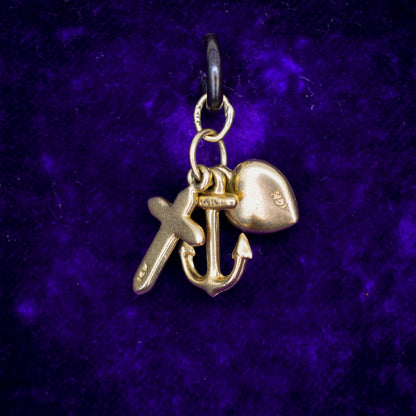 Vintage 14ct Gold Triple Trio of Charms Faith Hope Charity - Cross Heart Anchor