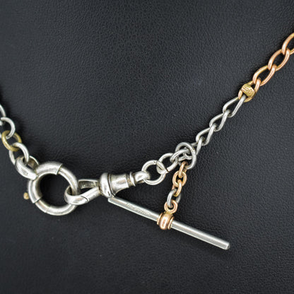 Antique 9ct Gold and Platinum-niobium Curb Link Chain Necklace 15"