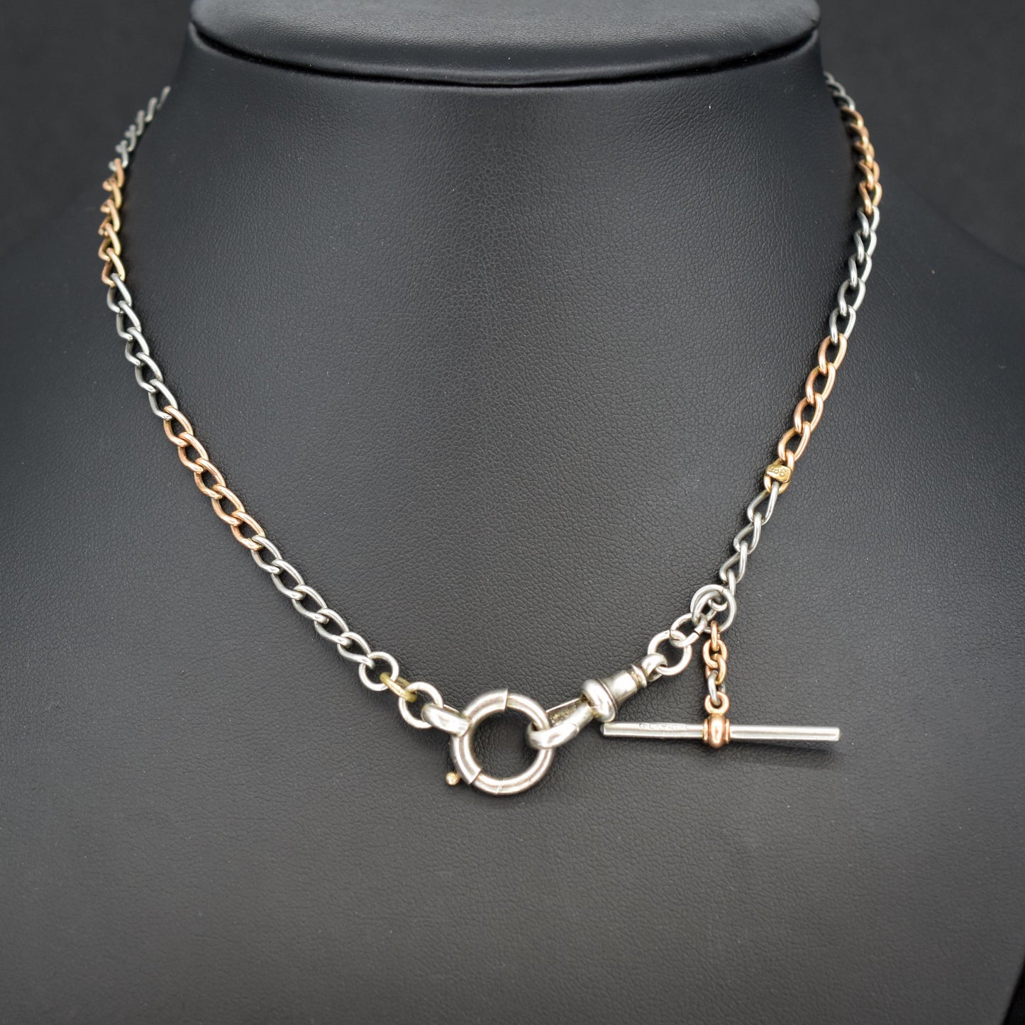 Antique 9ct Gold and Platinum-niobium Curb Link Chain Necklace 15"