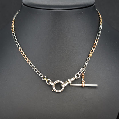 Antique 9ct Gold and Platinum-niobium Curb Link Chain Necklace 15"