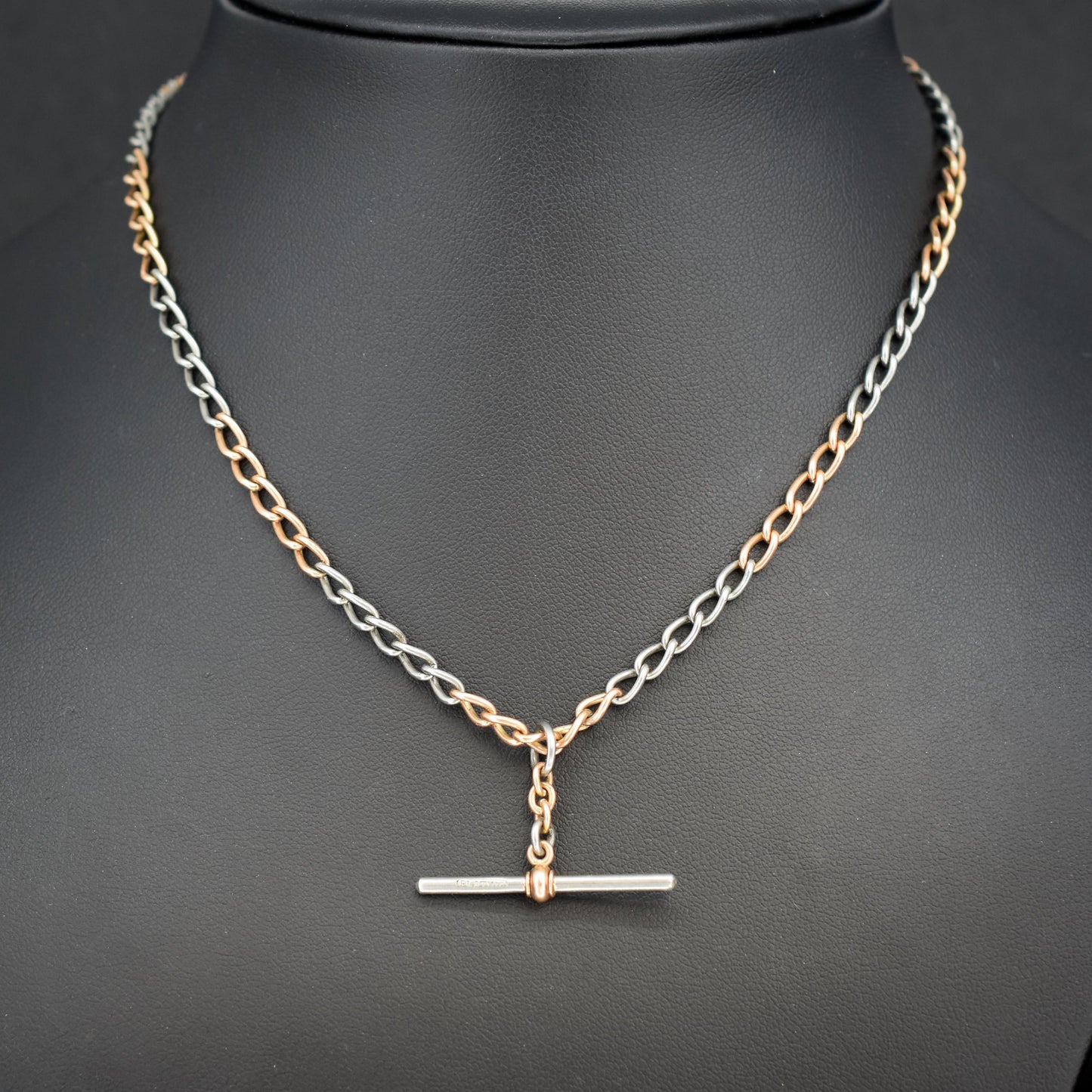 Antique 9ct Gold and Platinum-niobium Curb Link Chain Necklace 15"