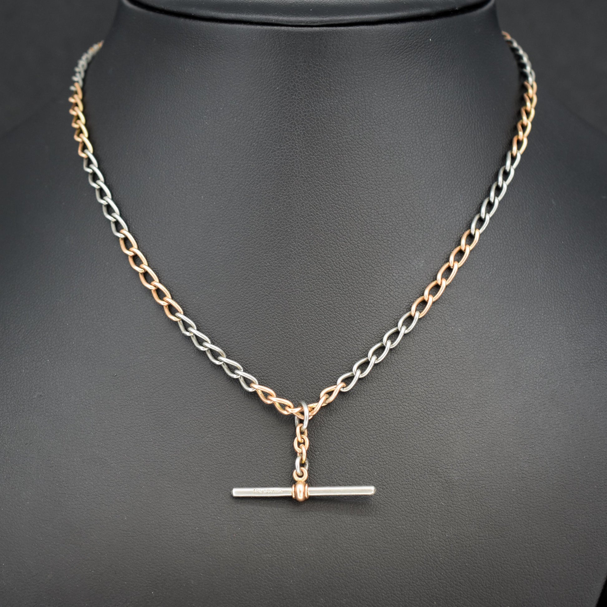 Antique 9ct Gold and Platinum-niobium Curb Link Chain Necklace 15"