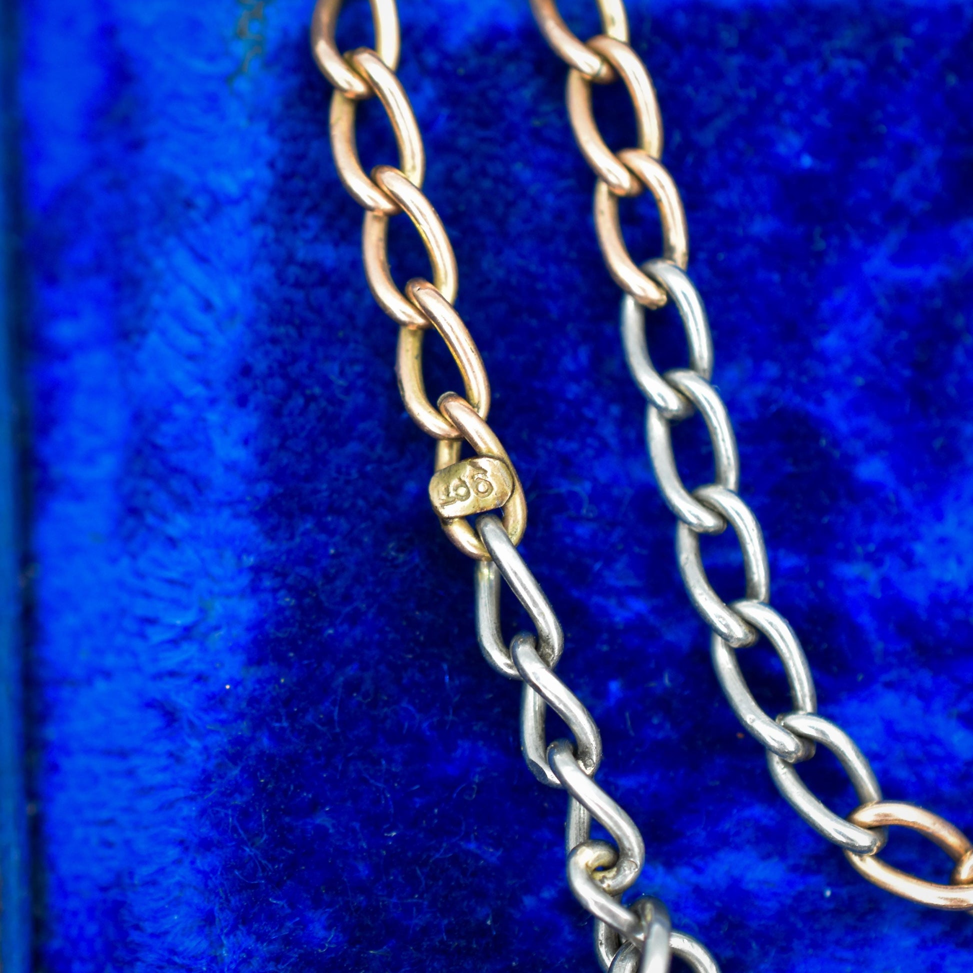 Antique 9ct Gold and Platinum-niobium Curb Link Chain Necklace 15"