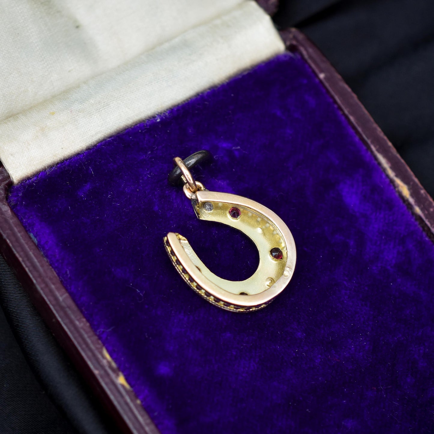 Antique Victorian Garnet and Diamond 9ct Gold Horseshoe Charm