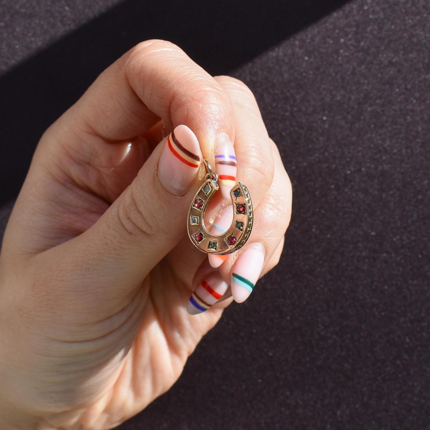 Antique Victorian Garnet and Diamond 9ct Gold Horseshoe Charm