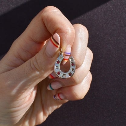 Antique Victorian Garnet and Diamond 9ct Gold Horseshoe Charm