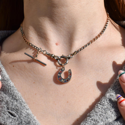 Antique Victorian Garnet and Diamond 9ct Gold Horseshoe Charm