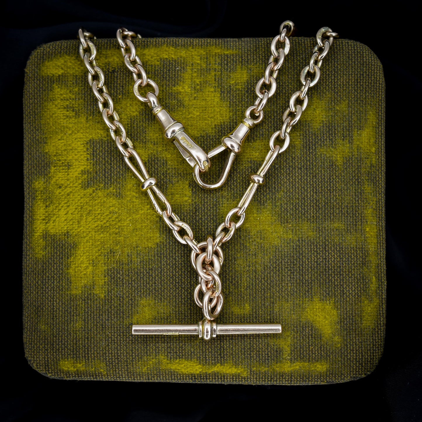 Antique '1899' 9ct Gold Fancy Oval Link Double Albert Watch Chain Necklace | 17.5"