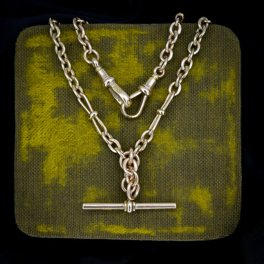 Antique '1899' 9ct Gold Fancy Oval Link Double Albert Watch Chain Necklace | 17.5"