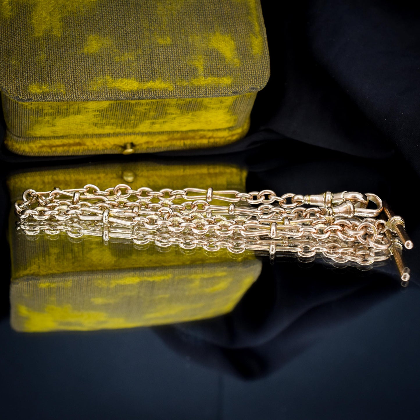 Antique '1899' 9ct Gold Fancy Oval Link Double Albert Watch Chain Necklace | 17.5"