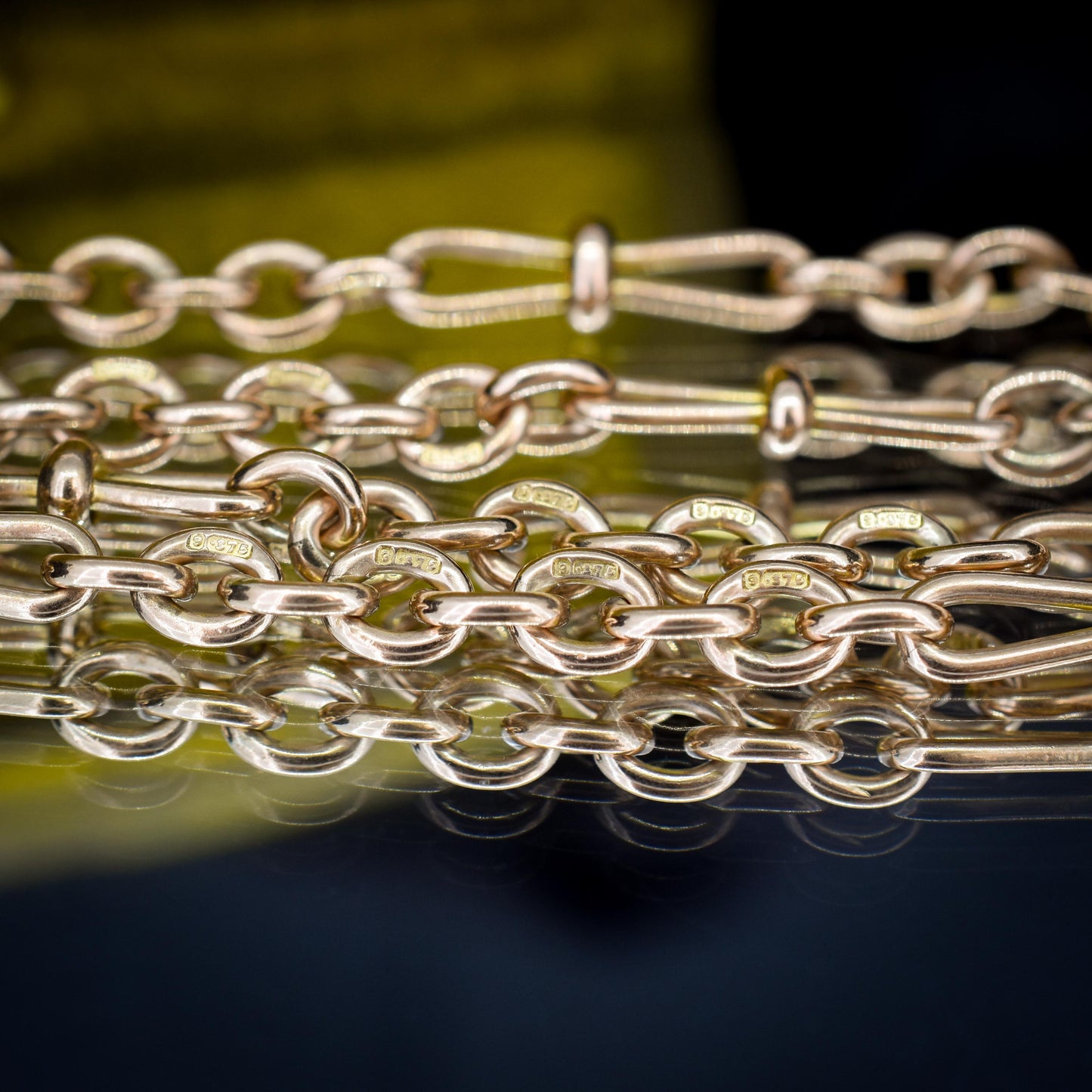 Antique '1899' 9ct Gold Fancy Oval Link Double Albert Watch Chain Necklace | 17.5"