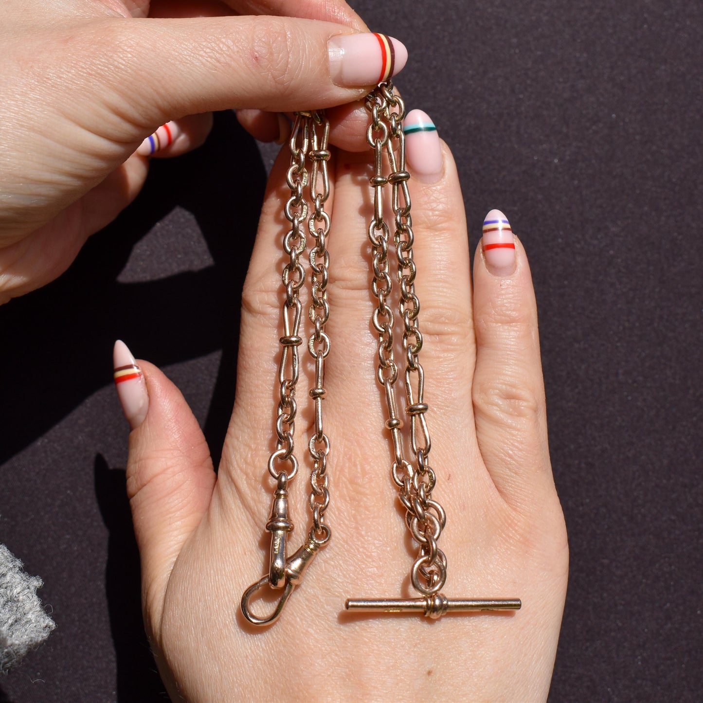 Antique '1899' 9ct Gold Fancy Oval Link Double Albert Watch Chain Necklace | 17.5"