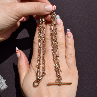 Antique '1899' 9ct Gold Fancy Oval Link Double Albert Watch Chain Necklace | 17.5"