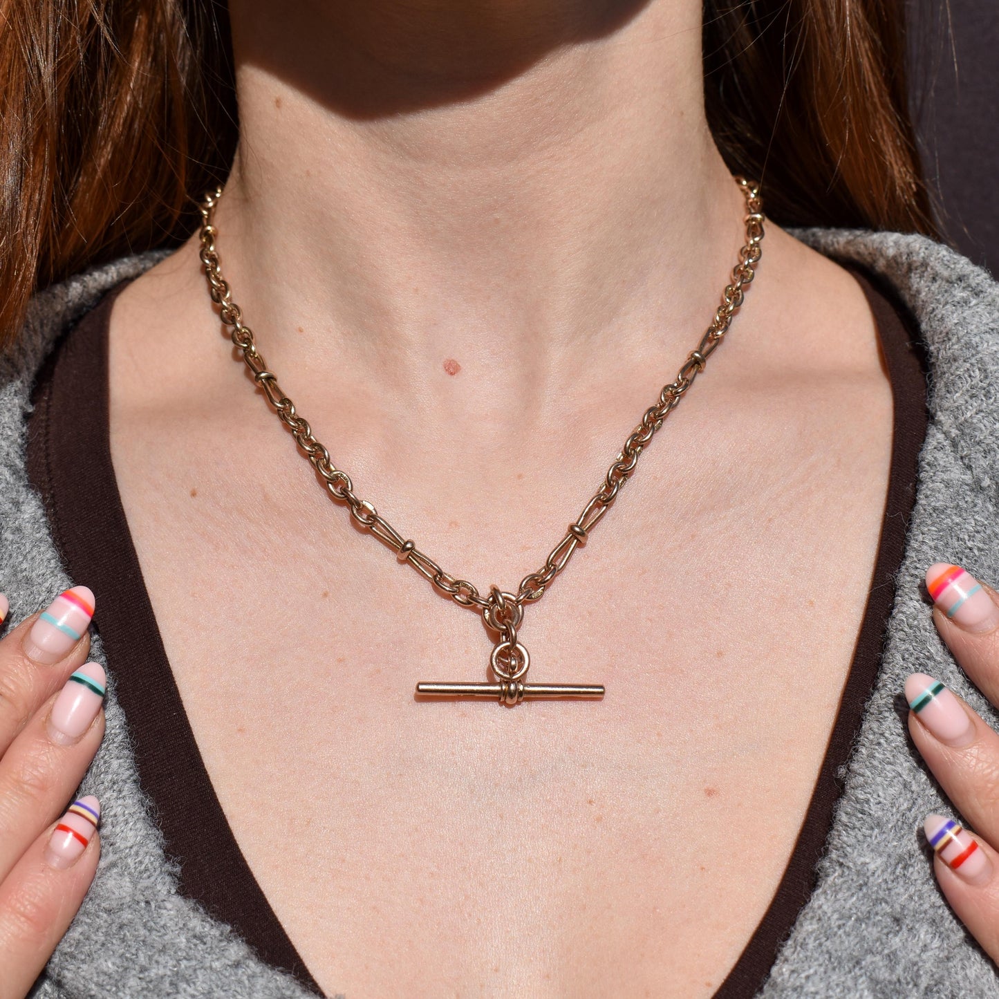 Antique '1899' 9ct Gold Fancy Oval Link Double Albert Watch Chain Necklace | 17.5"