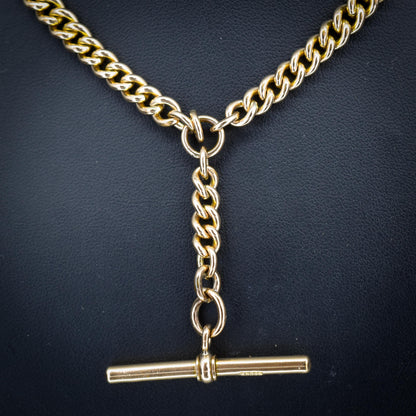 Antique Rolled Gold Curb Chain with T-Bar and Double Dog Clips - 16"