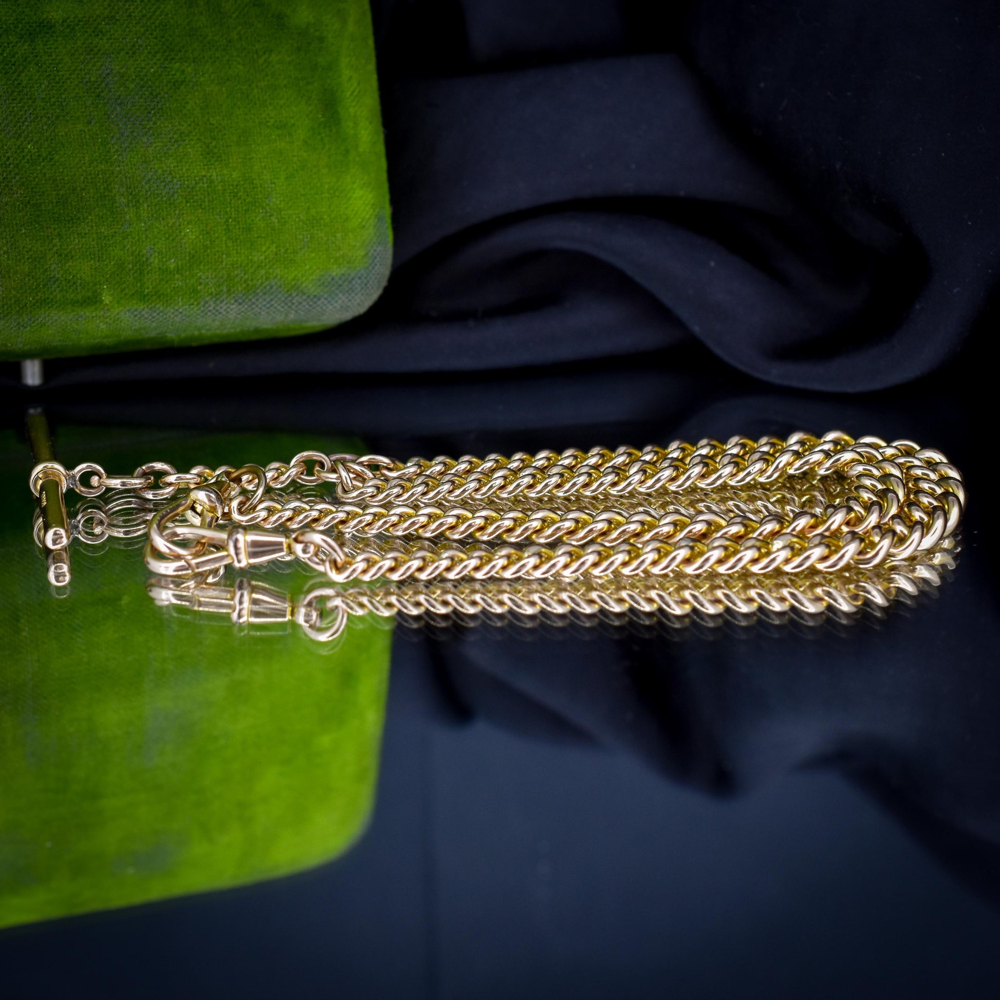 Antique Rolled Gold Curb Chain with T-Bar and Double Dog Clips - 16"