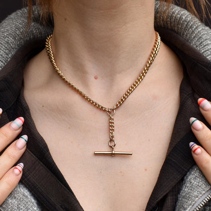 Antique Rolled Gold Curb Chain with T-Bar and Double Dog Clips - 16"