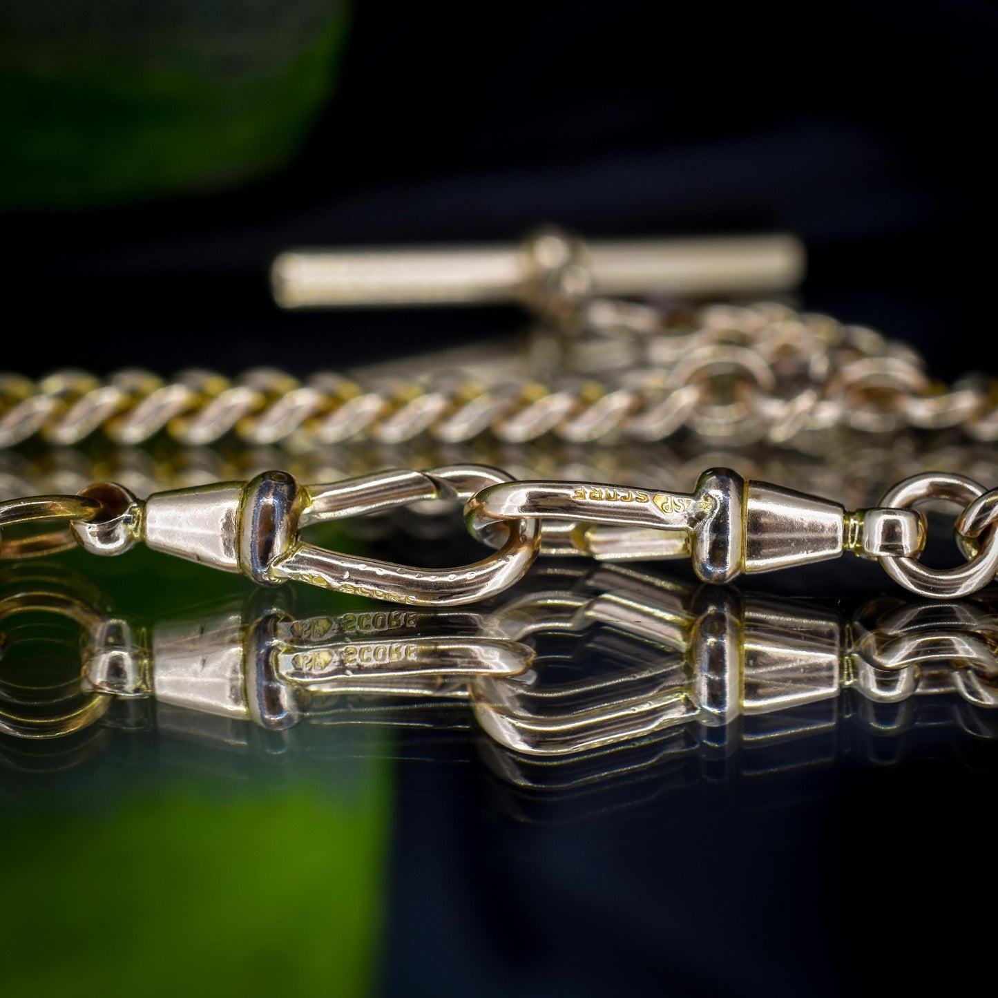 Antique Rolled Gold Curb Chain with T-Bar and Double Dog Clips - 16"