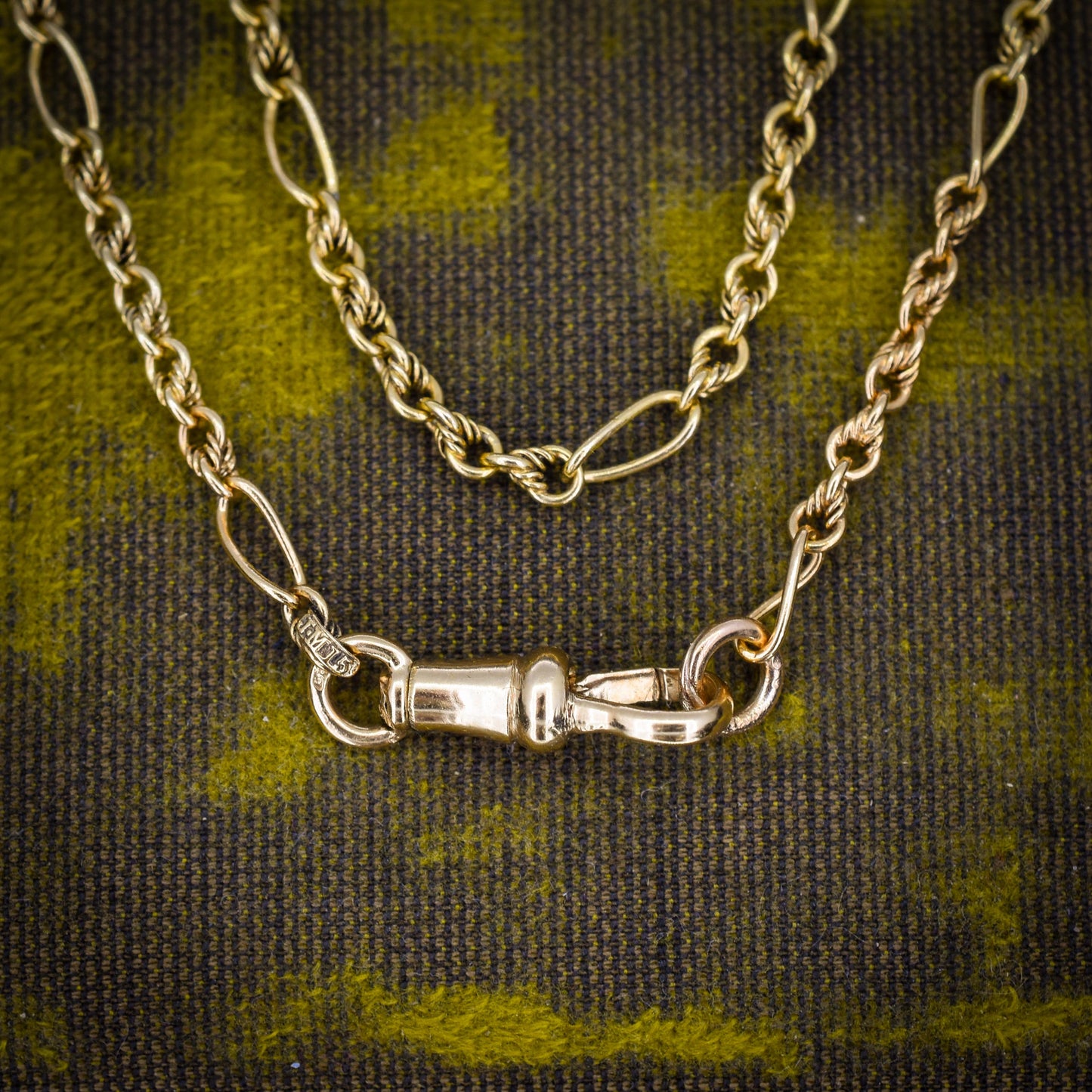 Antique 15ct Yellow Gold Fancy Link Chain Necklace with 18ct Dog Clip | 19.75"