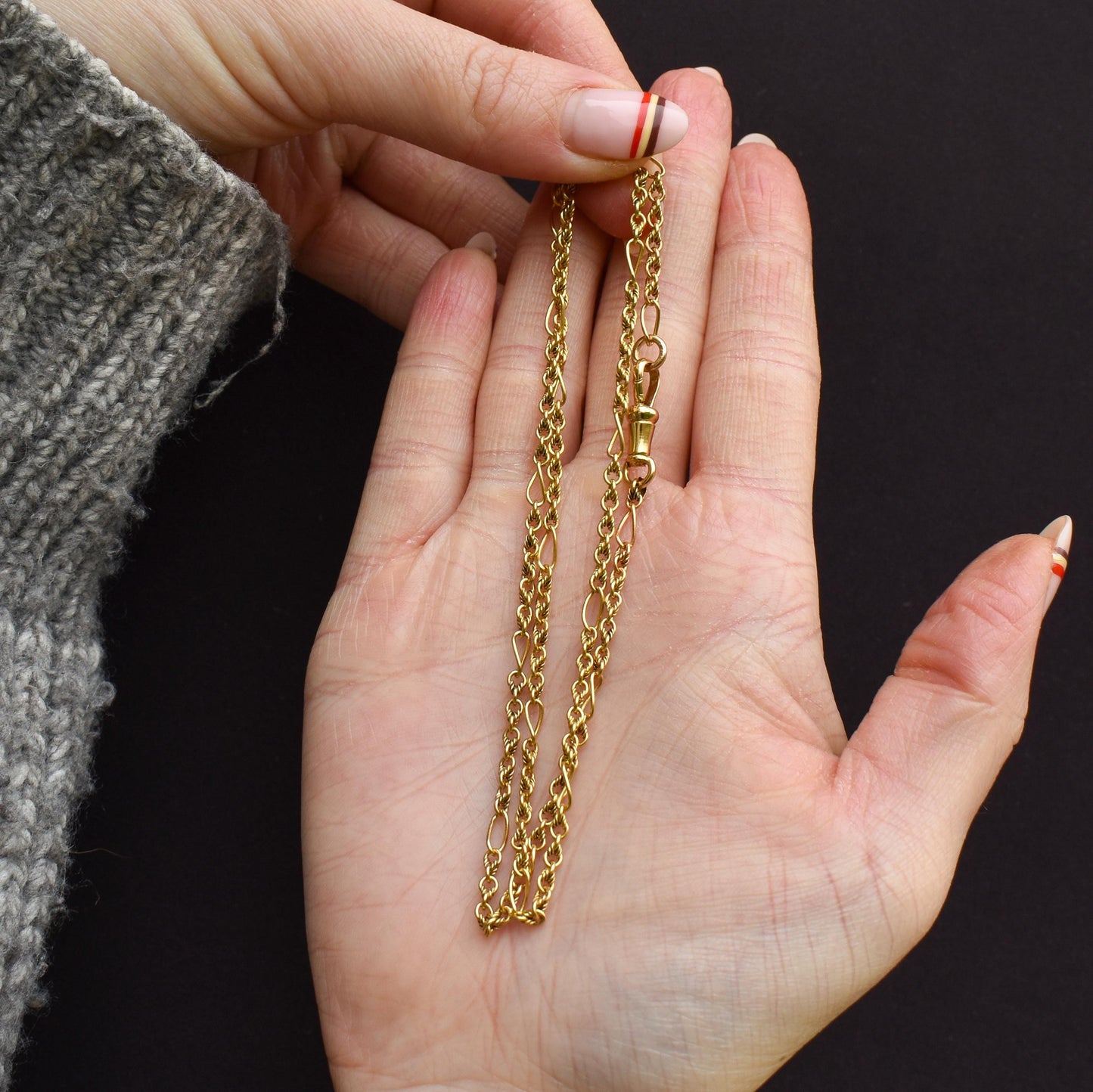 Antique 15ct Yellow Gold Fancy Link Chain Necklace with 18ct Dog Clip | 19.75"