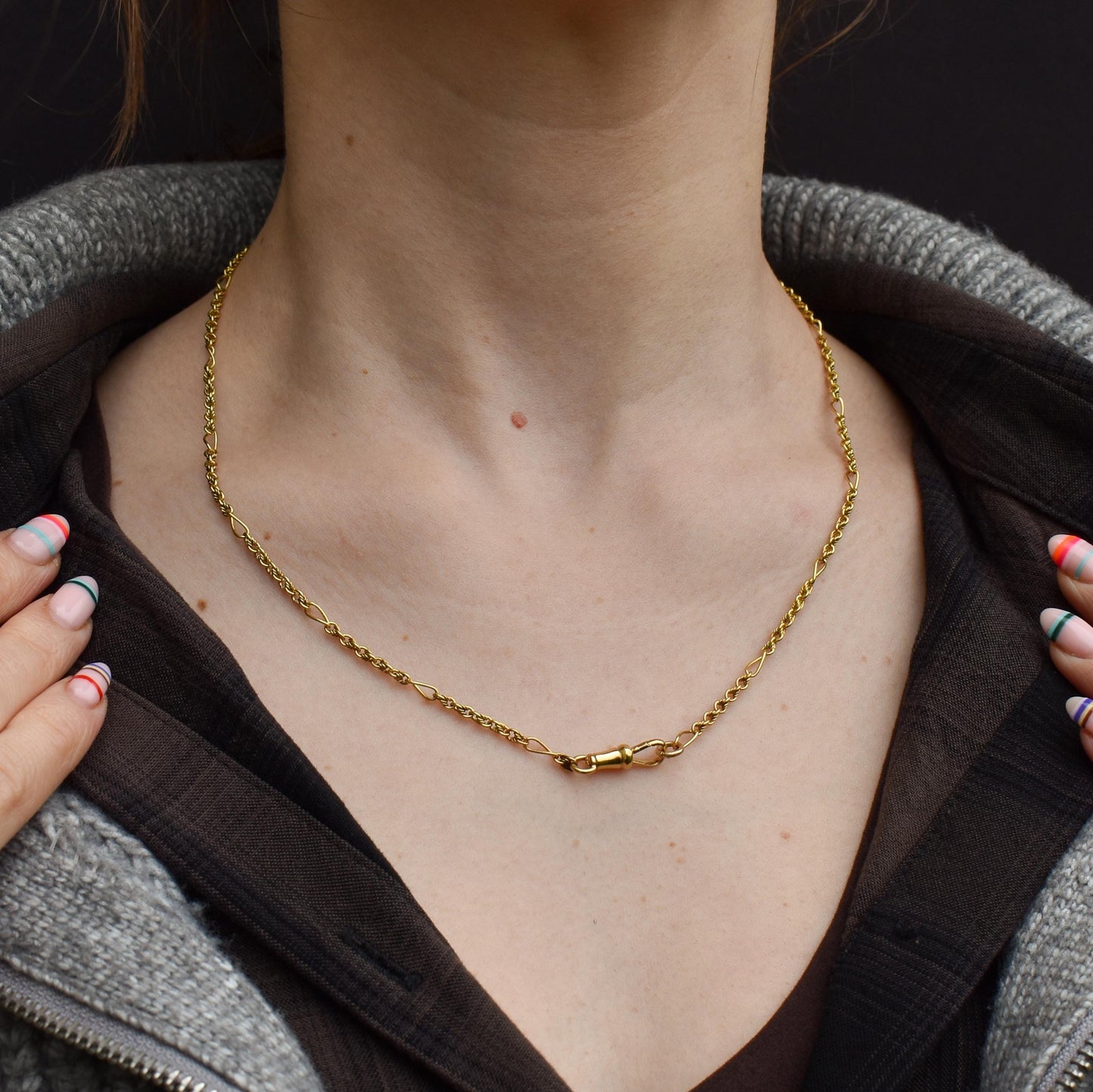 Antique 15ct Yellow Gold Fancy Link Chain Necklace with 18ct Dog Clip | 19.75"