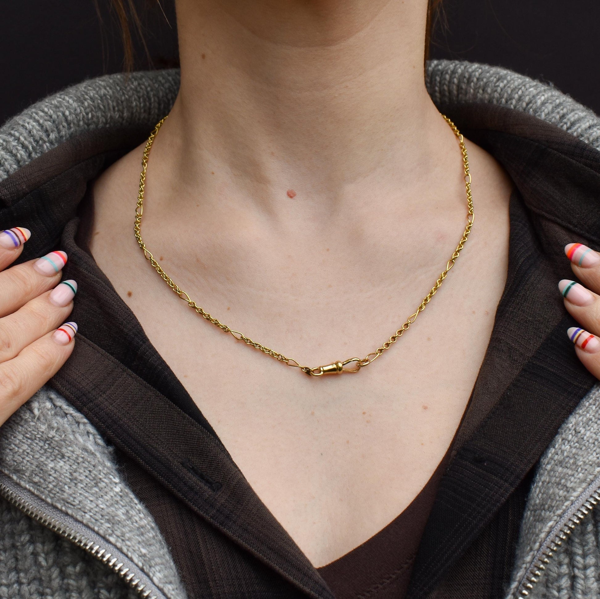 Antique 15ct Yellow Gold Fancy Link Chain Necklace with 18ct Dog Clip | 19.75"