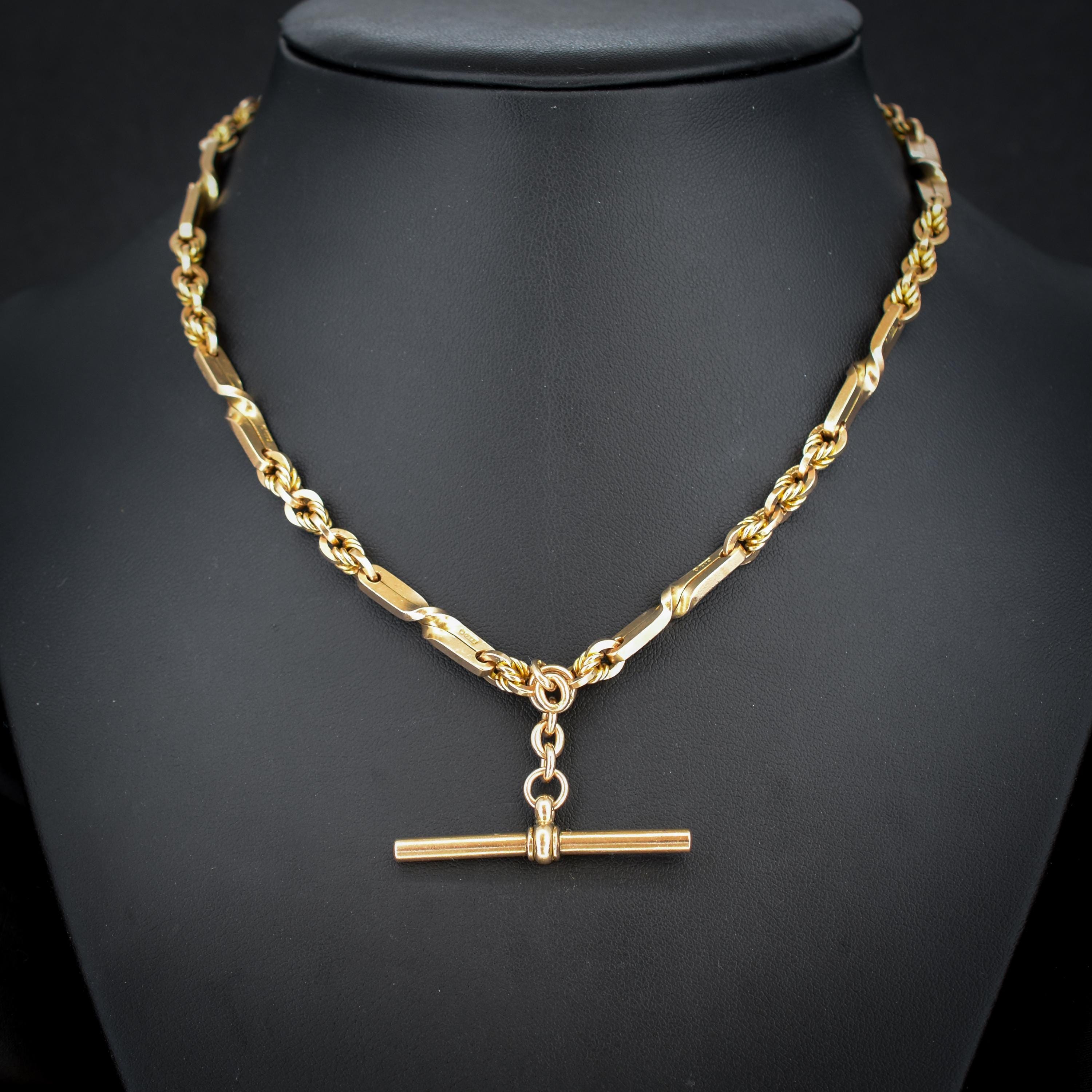 Antique '1921' 9ct Gold Love Knot Link Double Albert Watch Chain