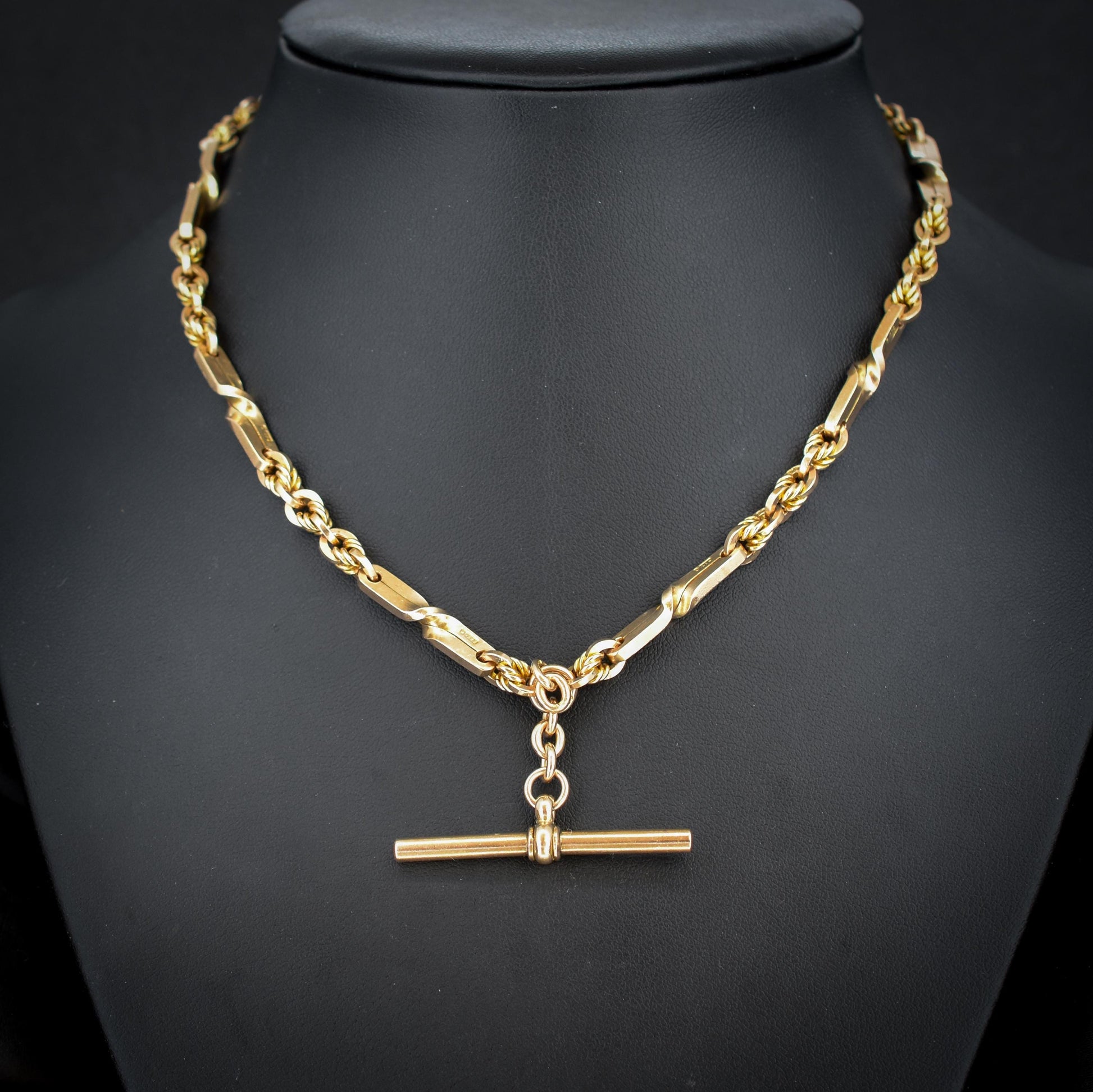 Antique '1921' 9ct Gold Love Knot Link Double Albert Watch Chain Necklace | 15.5"