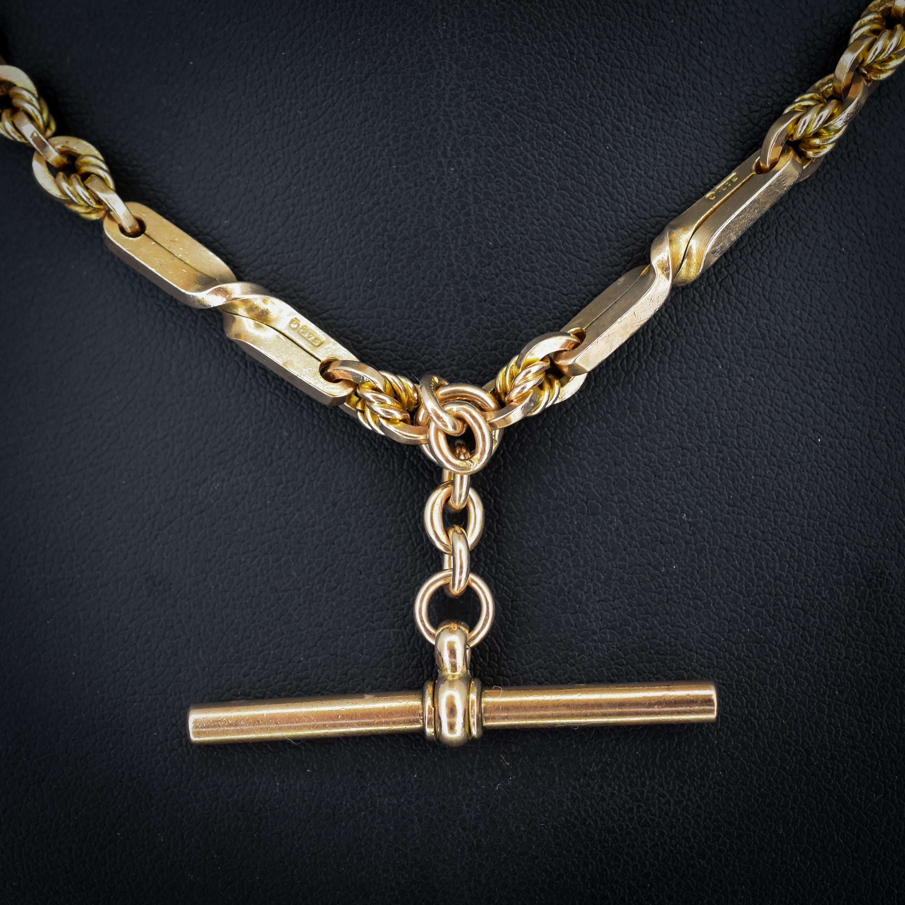 Antique '1921' 9ct Gold Love Knot Link Double Albert Watch Chain
