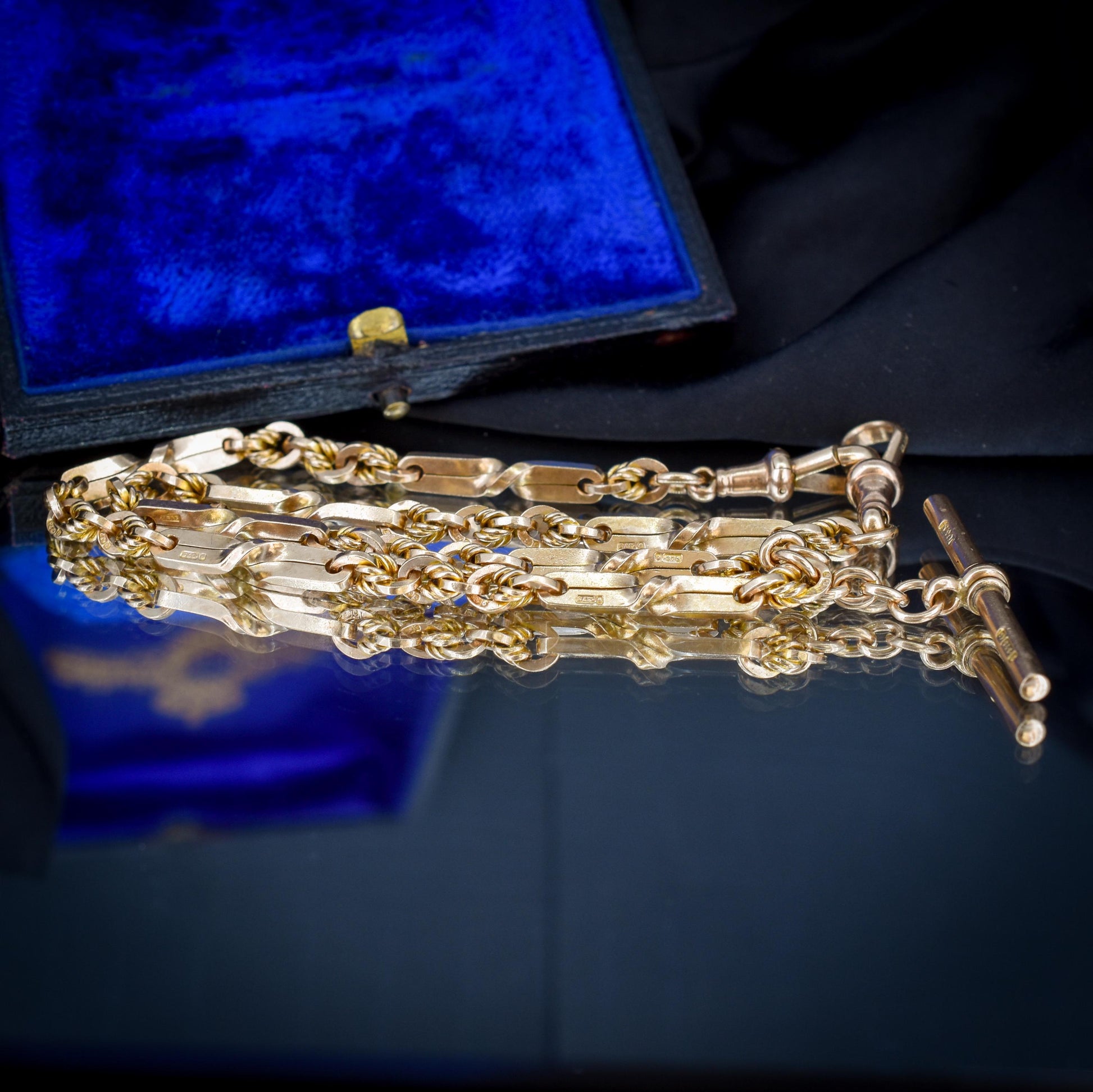 Antique '1921' 9ct Gold Love Knot Link Double Albert Watch Chain Necklace | 15.5"