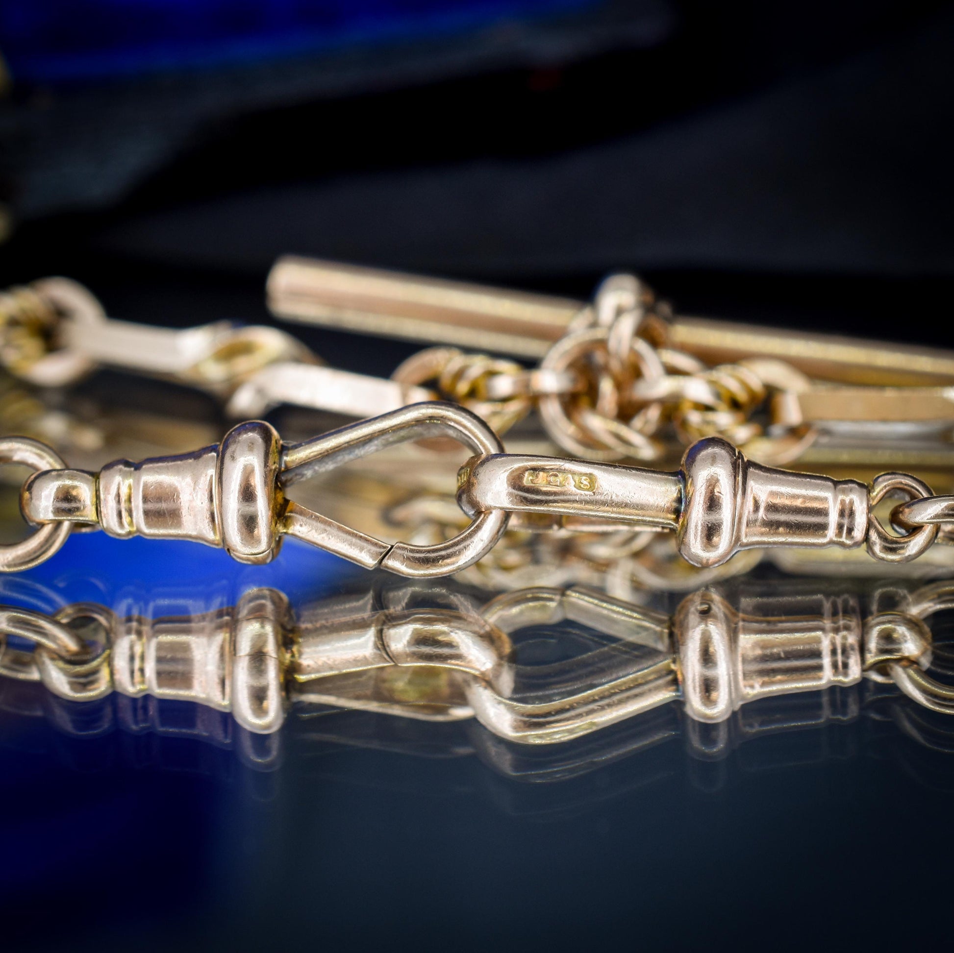 Antique '1921' 9ct Gold Love Knot Link Double Albert Watch Chain Necklace | 15.5"