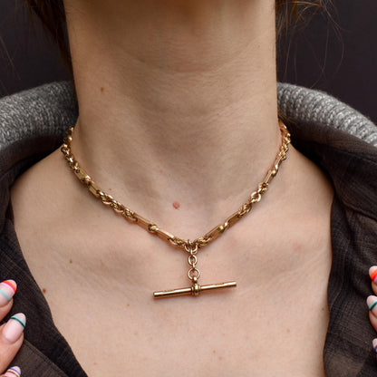 Antique '1921' 9ct Gold Love Knot Link Double Albert Watch Chain Necklace | 15.5"