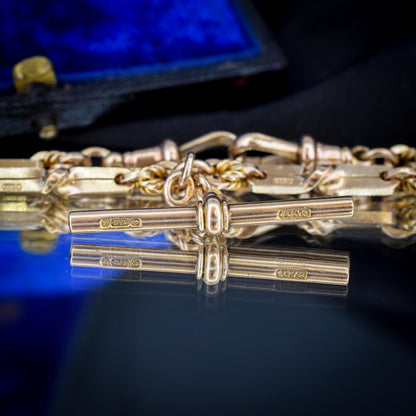 Antique '1921' 9ct Gold Love Knot Link Double Albert Watch Chain Necklace | 15.5"